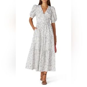 NICHOLAS White Floral Maxi Dress with Blue Print
